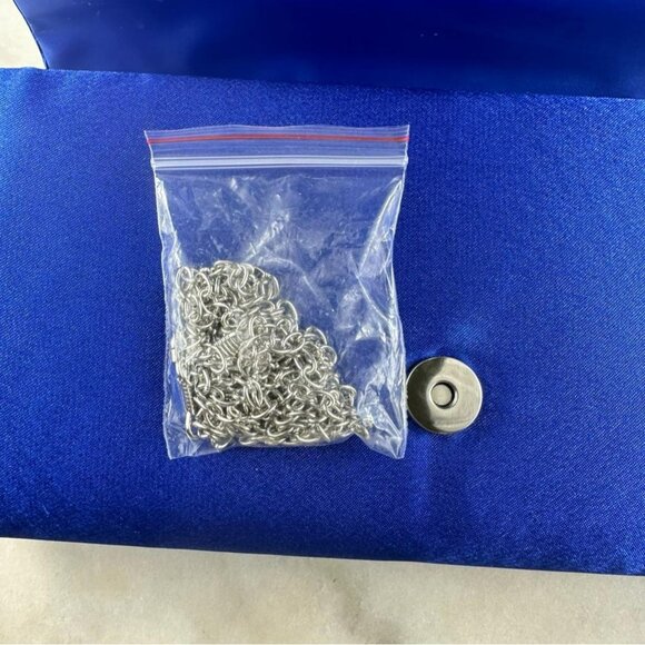 Royal Blue Ruched Satin Detail Flap Square Shiny Clutch Women's Bag Elegant - Picture 11 of 11